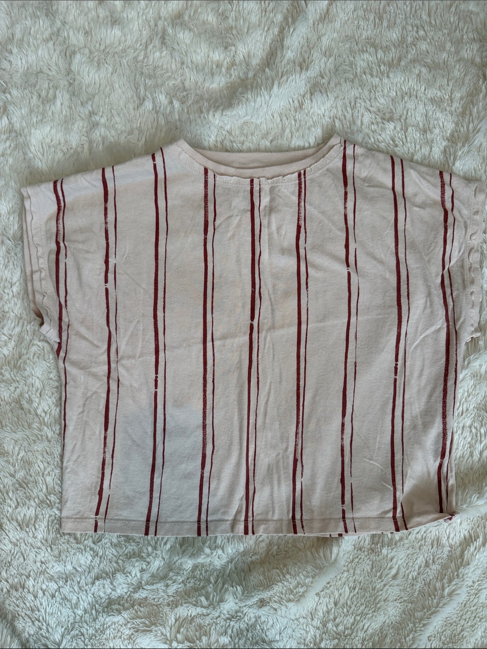 Pink  Short Sleeve Stripe Boxy Top with Red Stripes